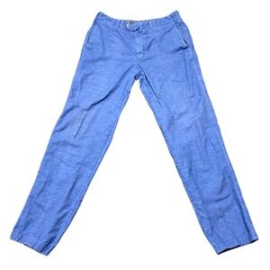 Lawrence Covell Mens Blue Cotton Linen Blend Pants Size L Made in Italy Casual